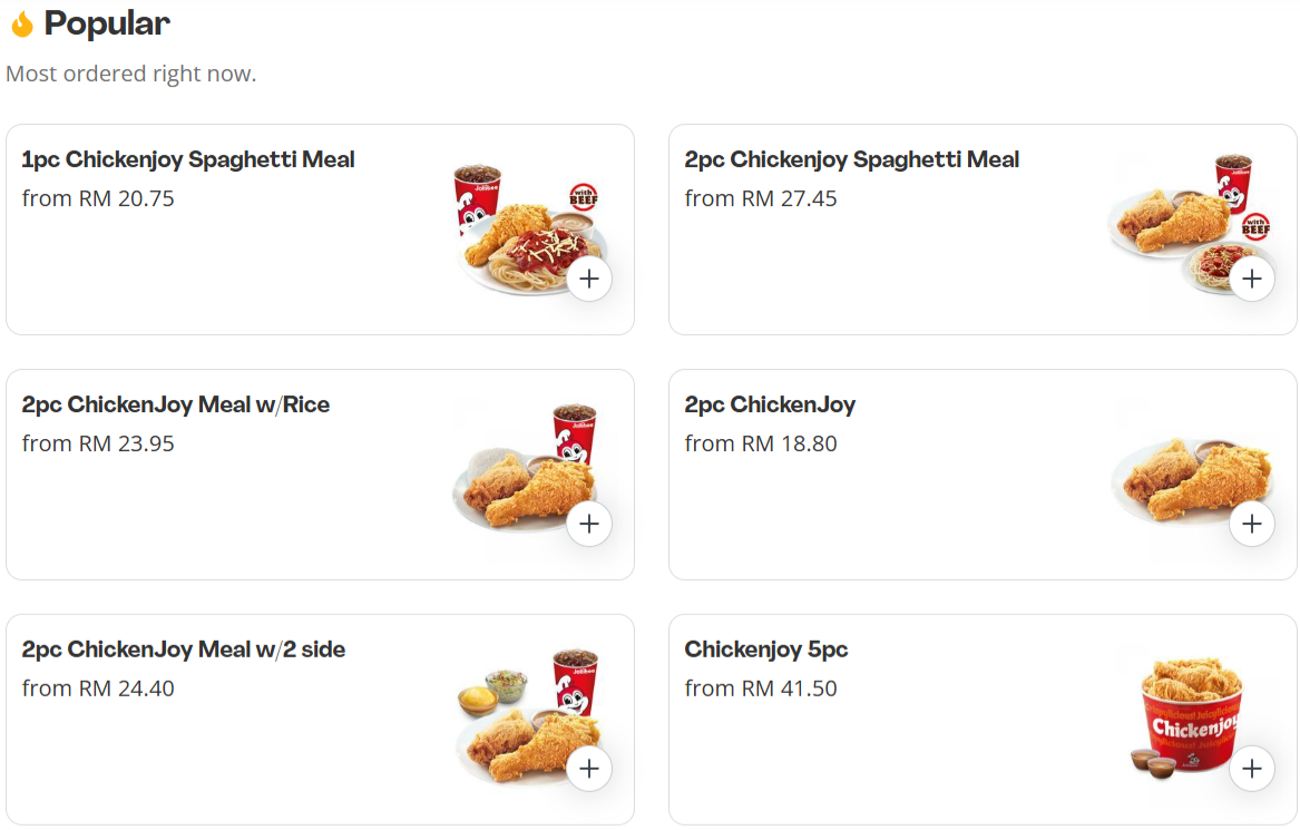 Jollibee Popular Menu Prices