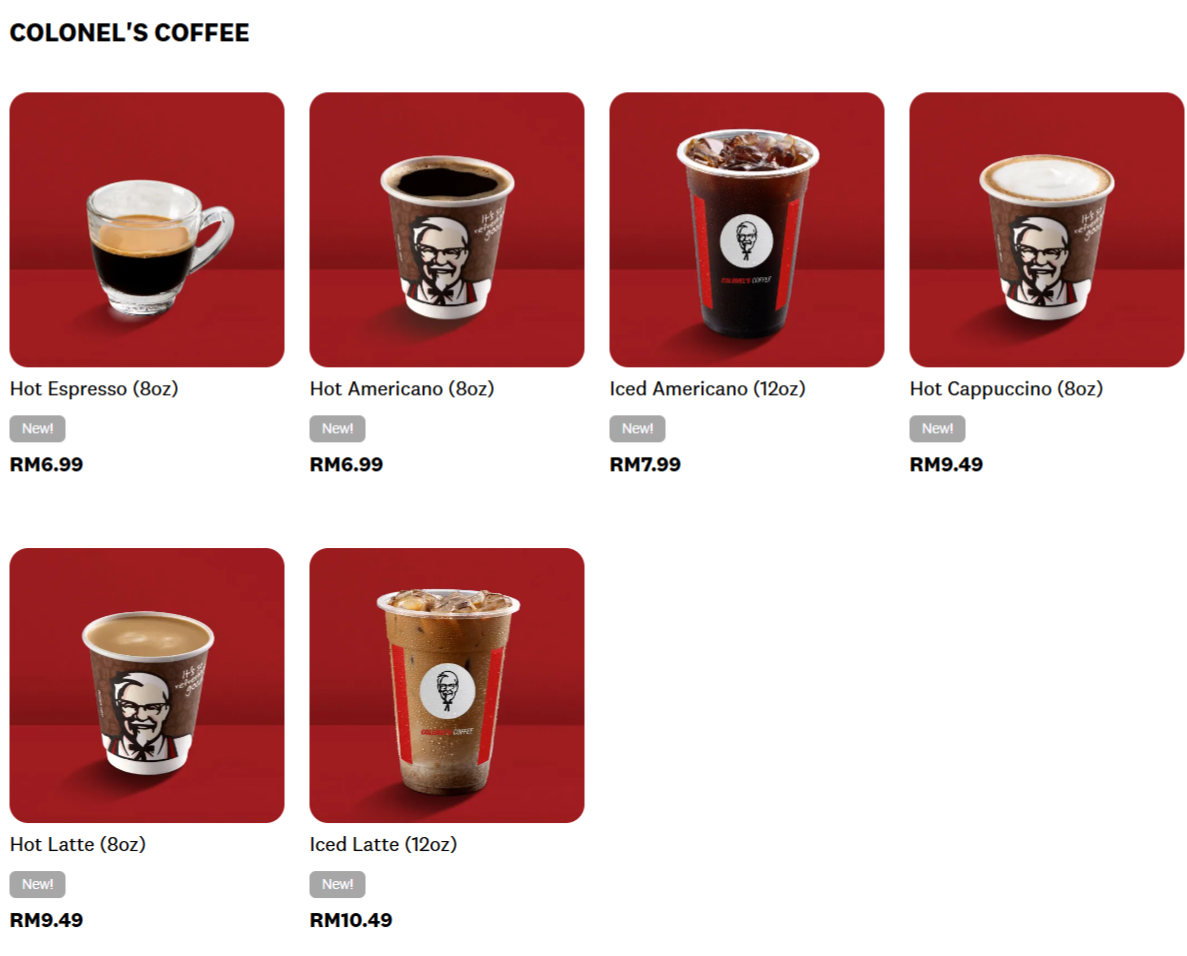 KFC Colonel's Coffee Menu Prices