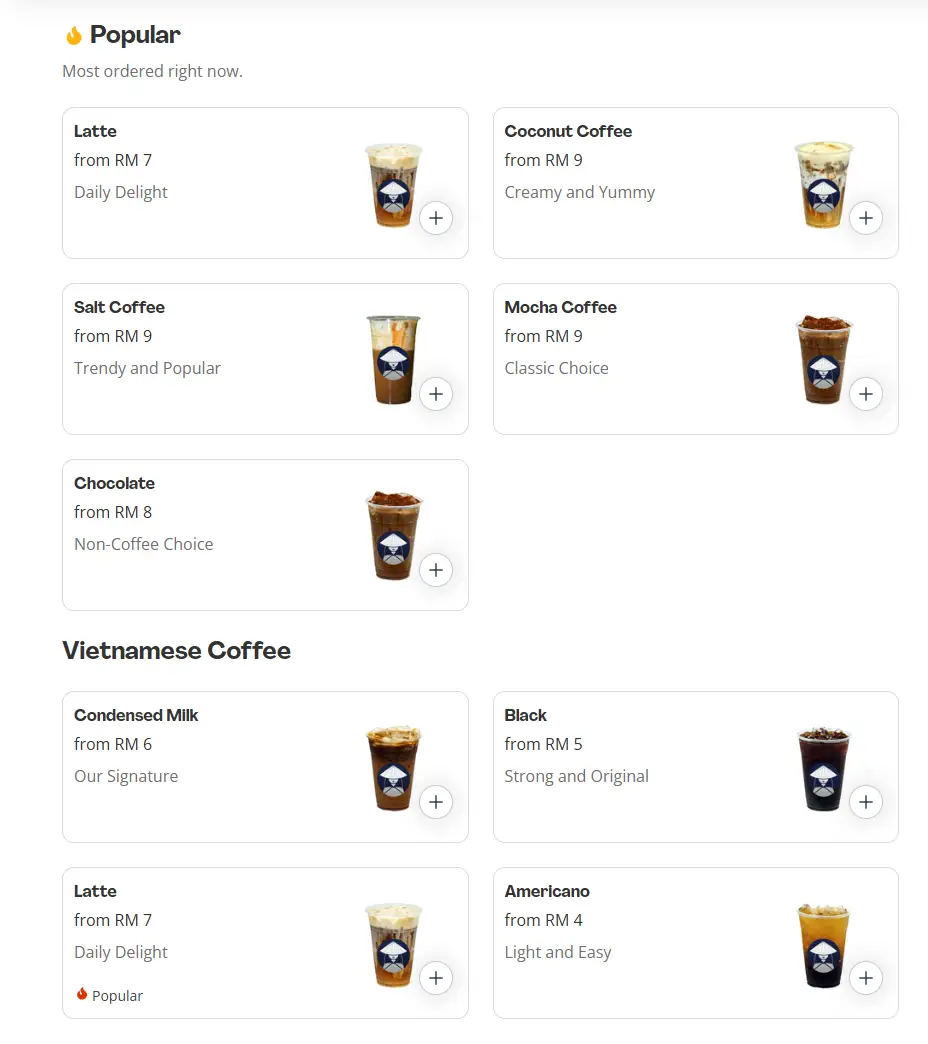 Kee Nguyen Popular & Vietnamese Coffee Menu Prices