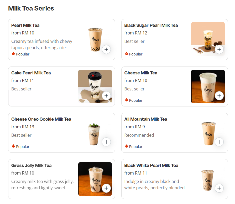 Macao Imperial Tea Milk Tea Series Prices