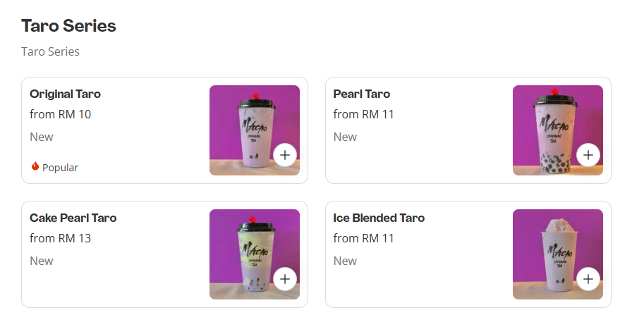 Macao Imperial Tea Taro Series Prices