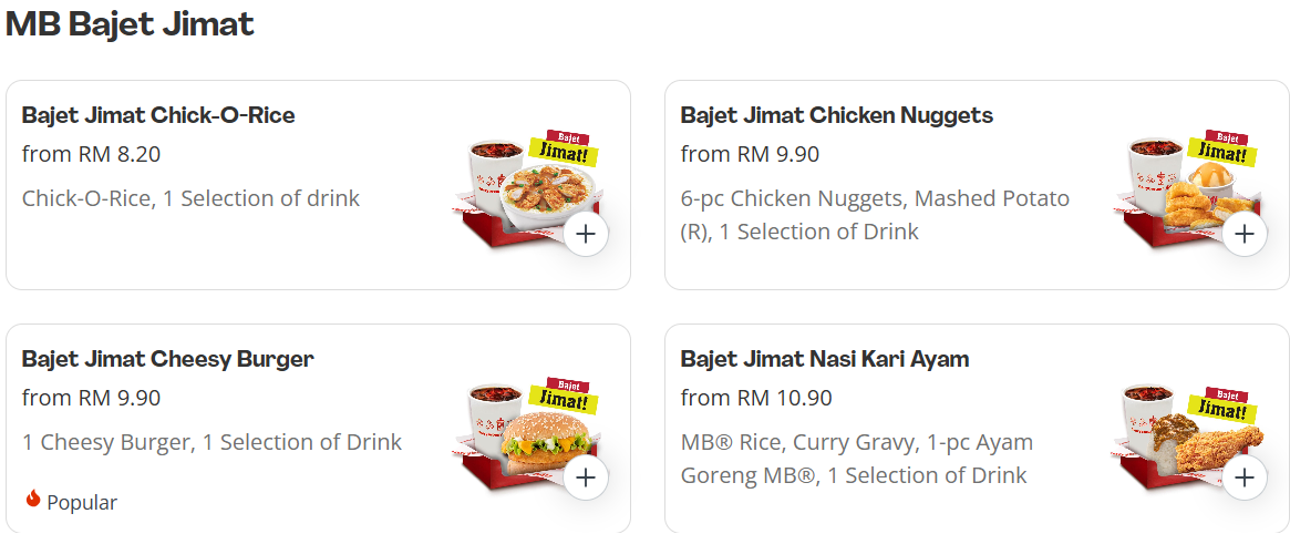 Marrybrown MB Bajet Jimat Menu Prices