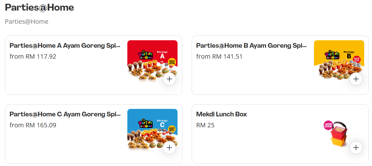 McDonald’s Parties@Home Menu Prices