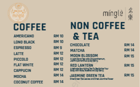 Mingle Cafe Coffee Prices