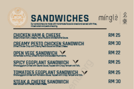 Mingle Cafe Foccacia Sandwiches Menu Prices