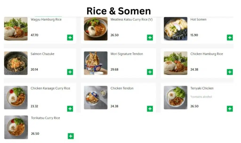 Mori Kohi Rice & Somen Menu Prices