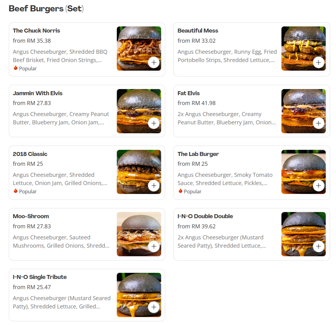 MyBurger Lab Beef Burgers (Set) Menu Prices