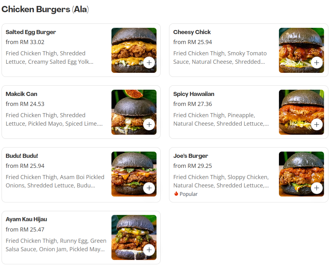 MyBurger Lab Chicken Burgers (Ala) Menu Prices