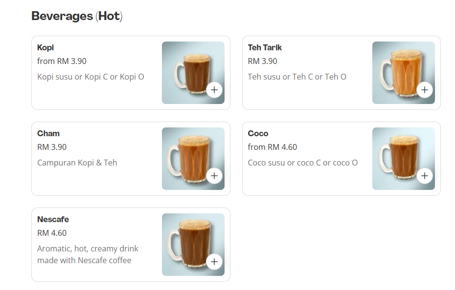 MyKluang Beverages (Hot) Prices