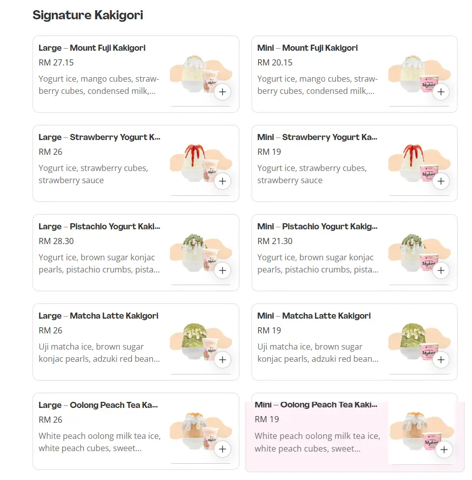 Mykori Signature Kakigori Menu Prices