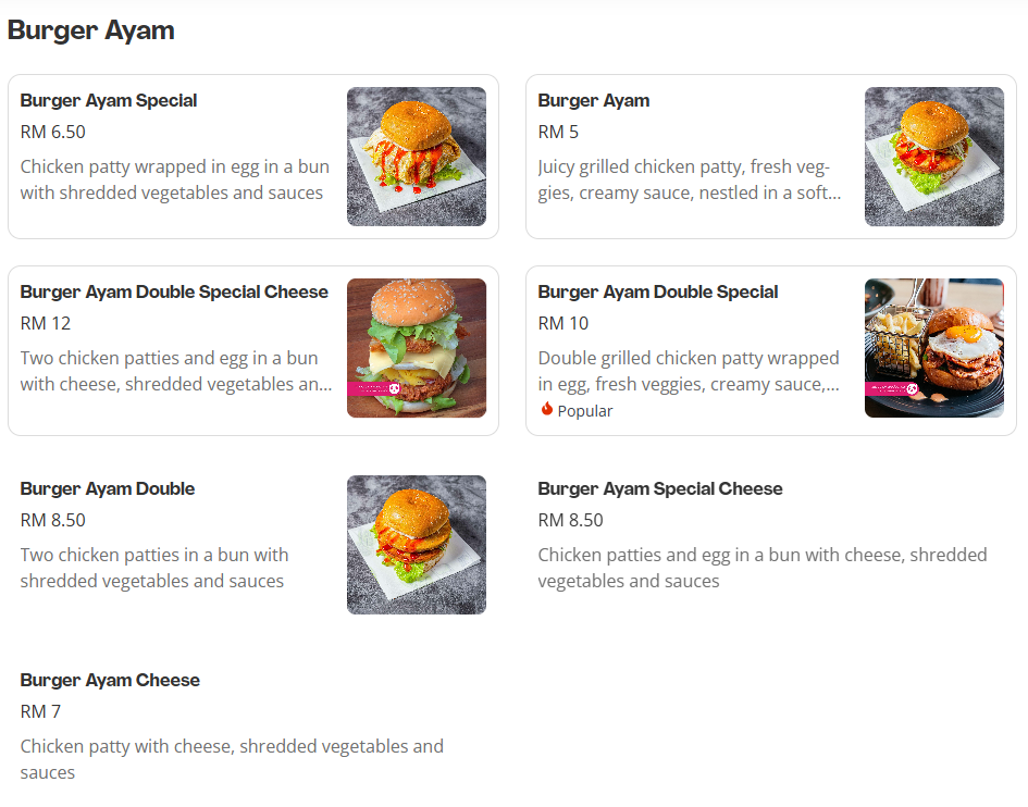 O' Burger Burger Ayam Menu Prices