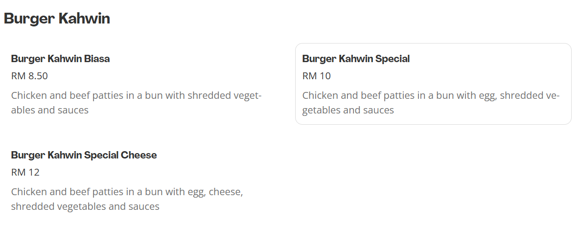 O' Burger Burger Kahwin Menu Prices