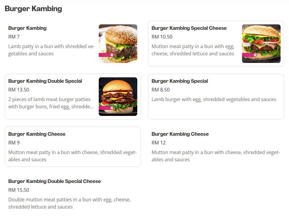 O' Burger Burger Kambing Menu Prices