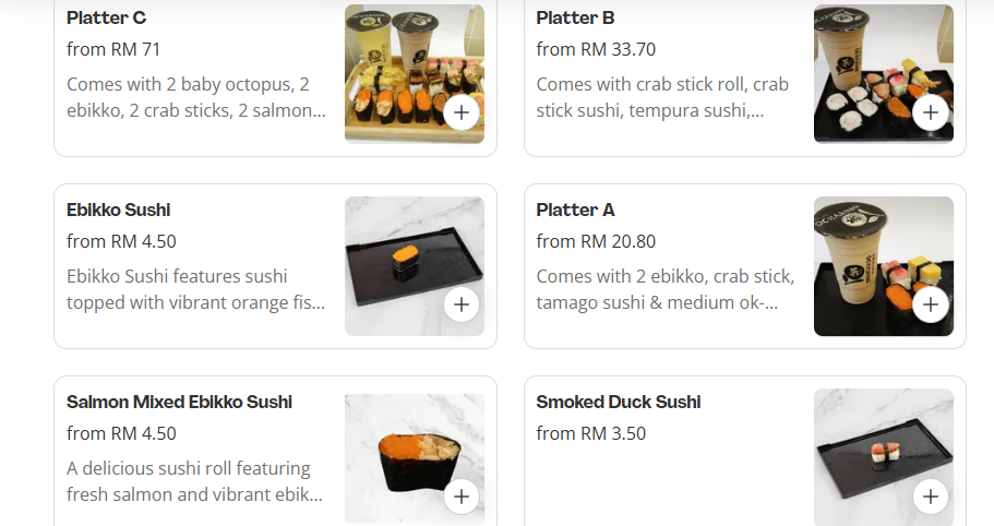 Ochaking Sushi Set Menu Prices