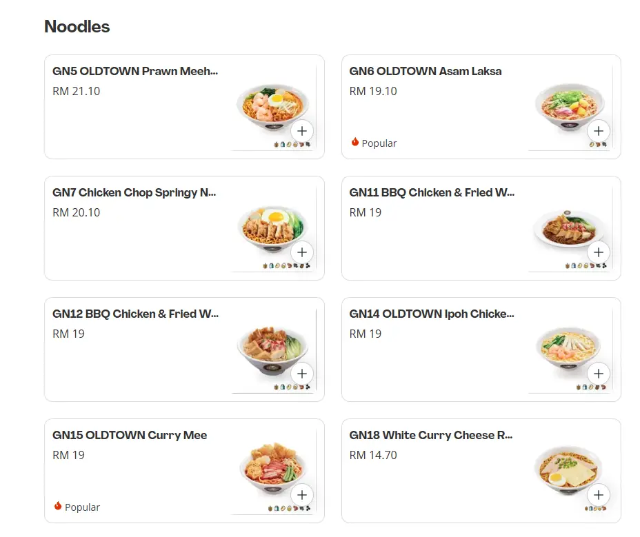 OldTown White Coffee Noodles Menu Prices