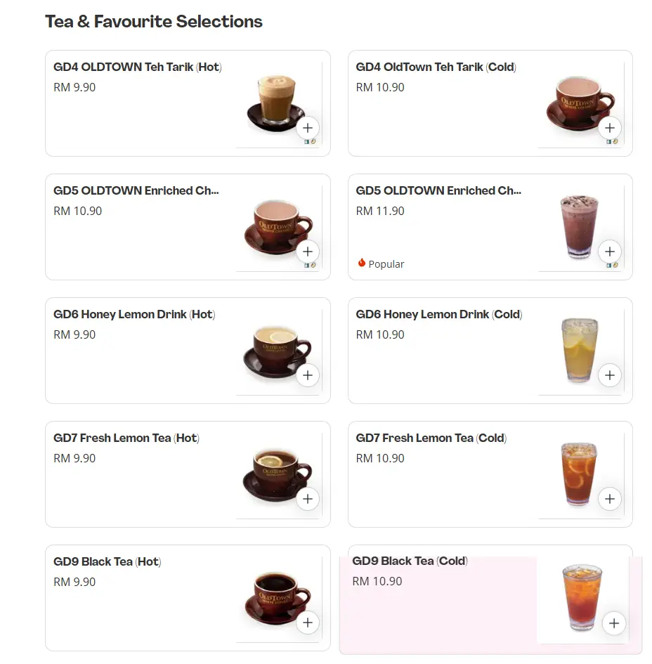 OldTown White Coffee Tea & Favourite Selections  Prices