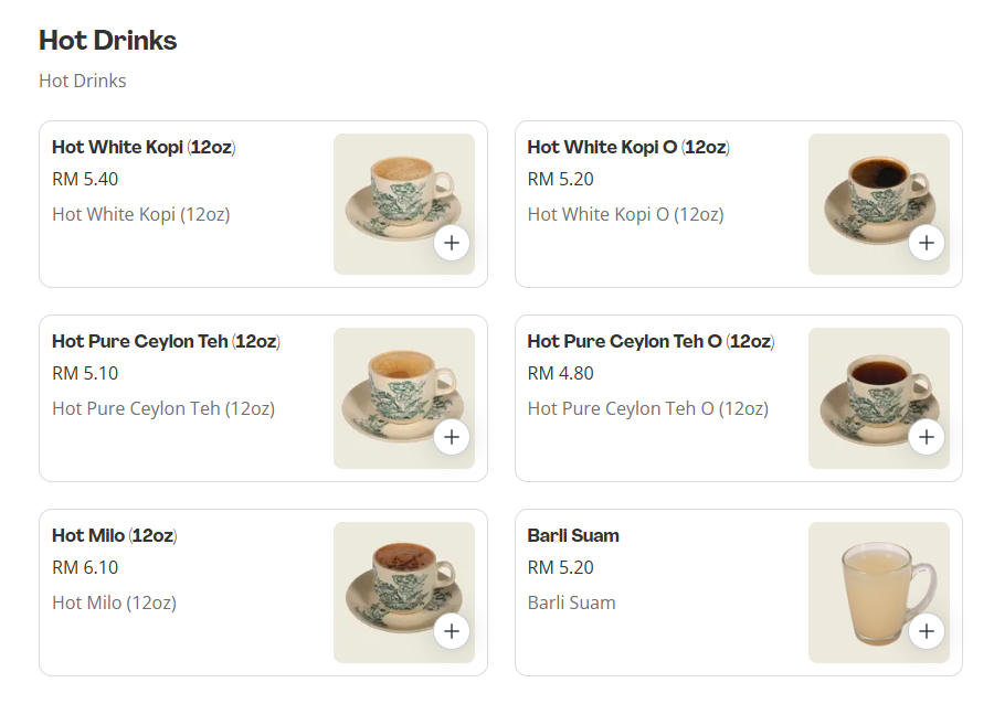 Pak Li Kopitiam Hot Drinks Prices