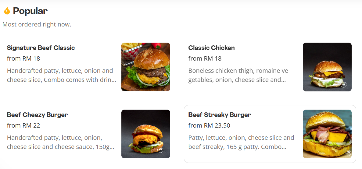 Pak Nik Burger Popular Menu Prices