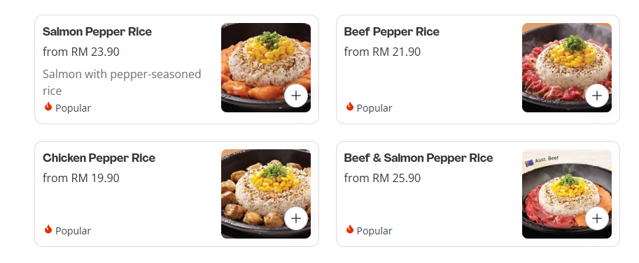 Pepper Lunch Sizzly Rice Menu Prices