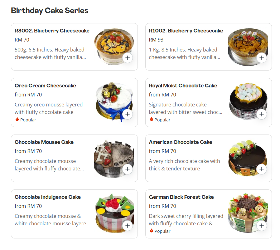 Pistachio Bakery Birthday Cake Series Prices