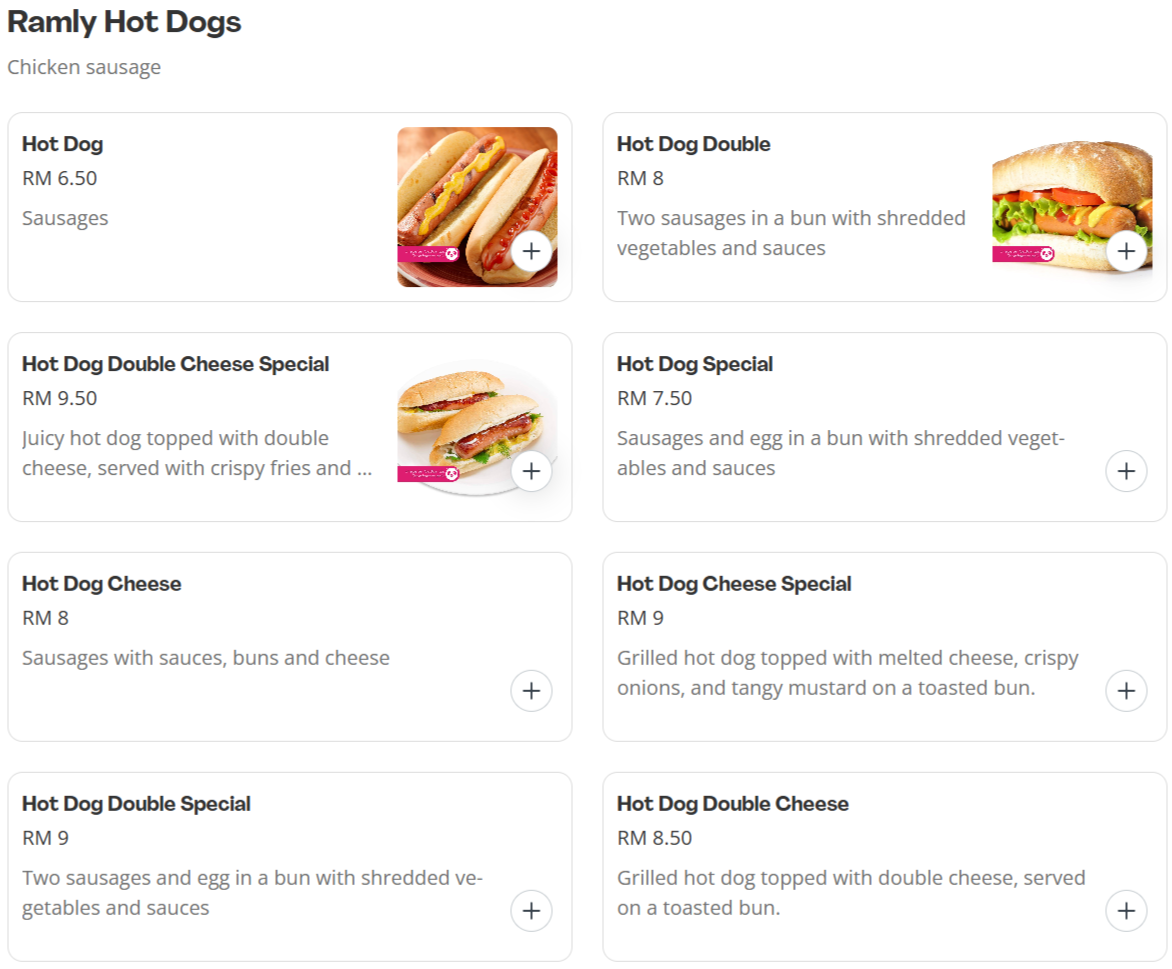 Ramly Burger Hot Dogs Menu Prices