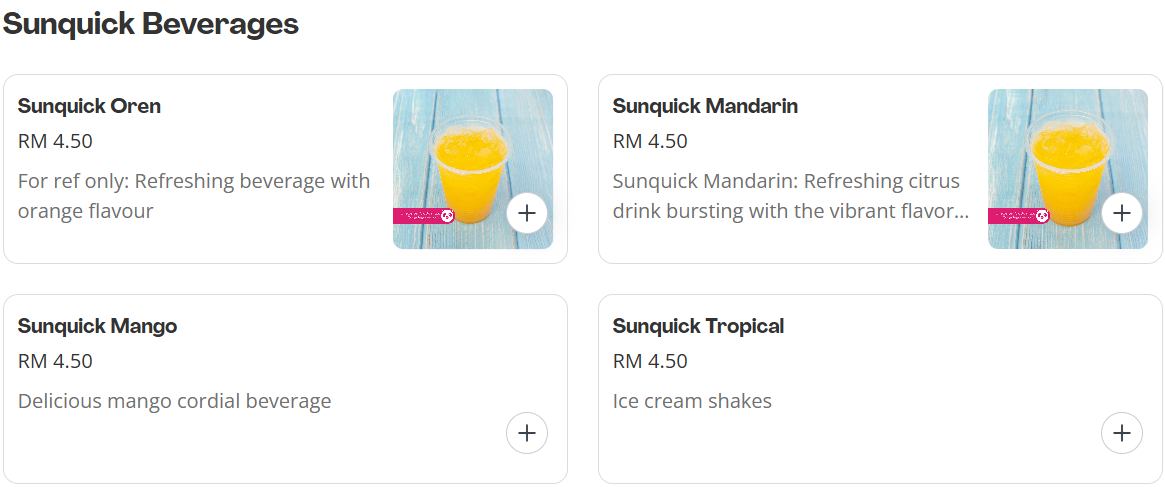 Ramly Burger Sunquick Beverages Menu Prices