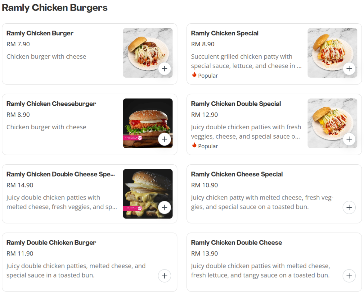 Ramly Chicken Burgers Menu Prices