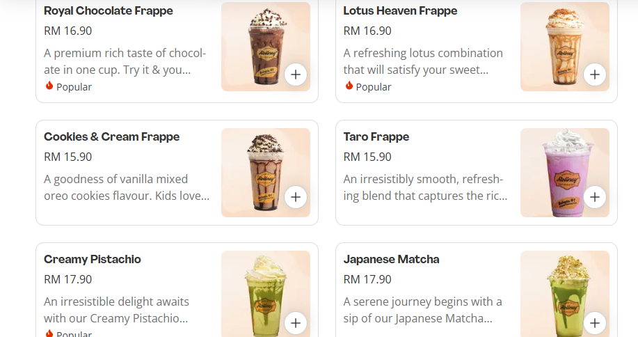 Rollney Frappe Menu Prices