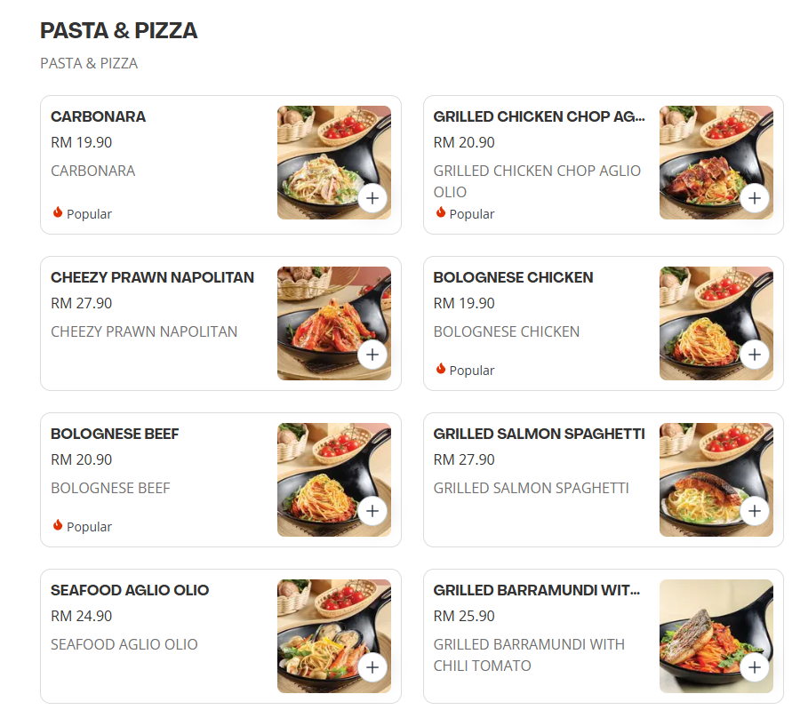 SDS Pasta & Pizza Menu Prices