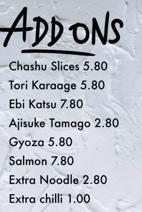 Sanyoso Mazesoba Add-Ons Prices