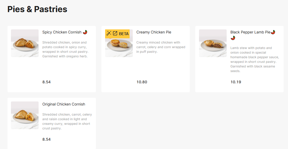 Secret Recipe Pies & Pastries Menu Prices