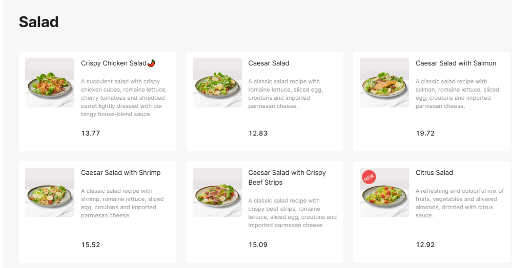 Secret Recipe Salads Prices