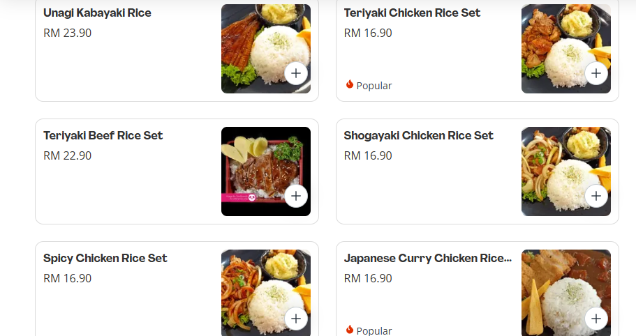 Sim Japanese Cuisine Rice Sets Menu Prices