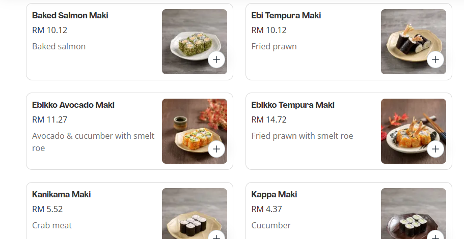 Sushi Tei Makimono Menu Prices