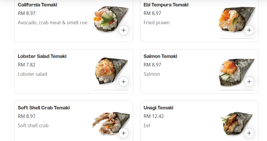 Sushi Tei Temaki Menu Prices