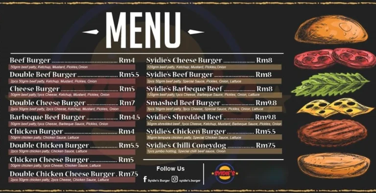 Syidie Burger & Cafe Menu