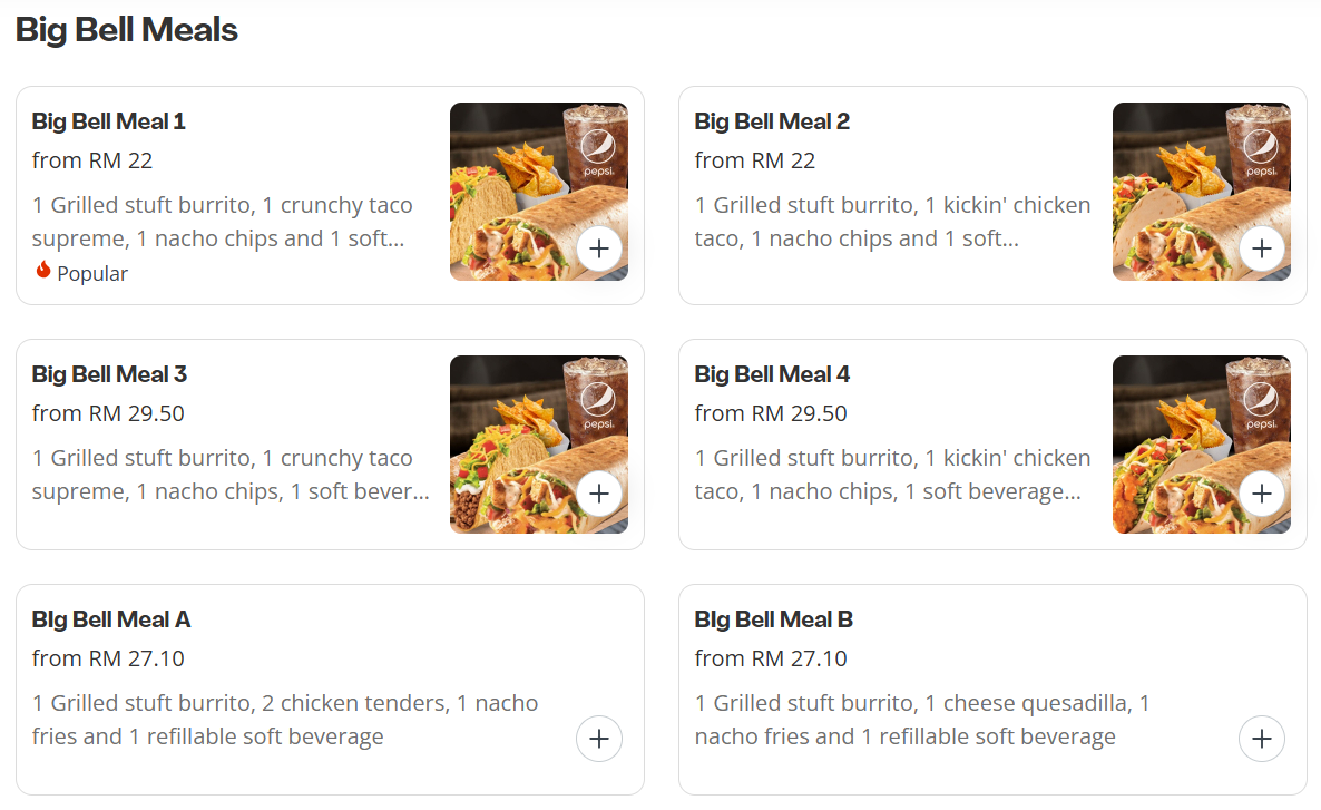 Taco Bell Big Bell Meals Menu Prices