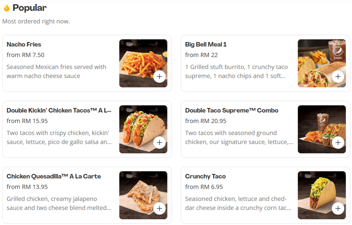 Taco Bell Popular Items Menu Prices