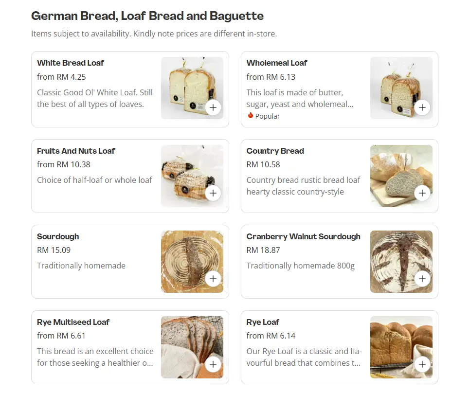 Tedboy German Bread, Loaf Bread and Baguette Prices