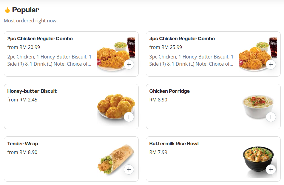 Texas Chicken Popular Menu Prices