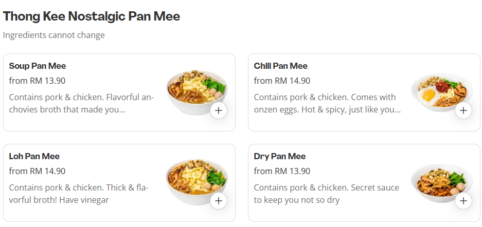 Thong Kee Nostalgic Pan Mee Prices