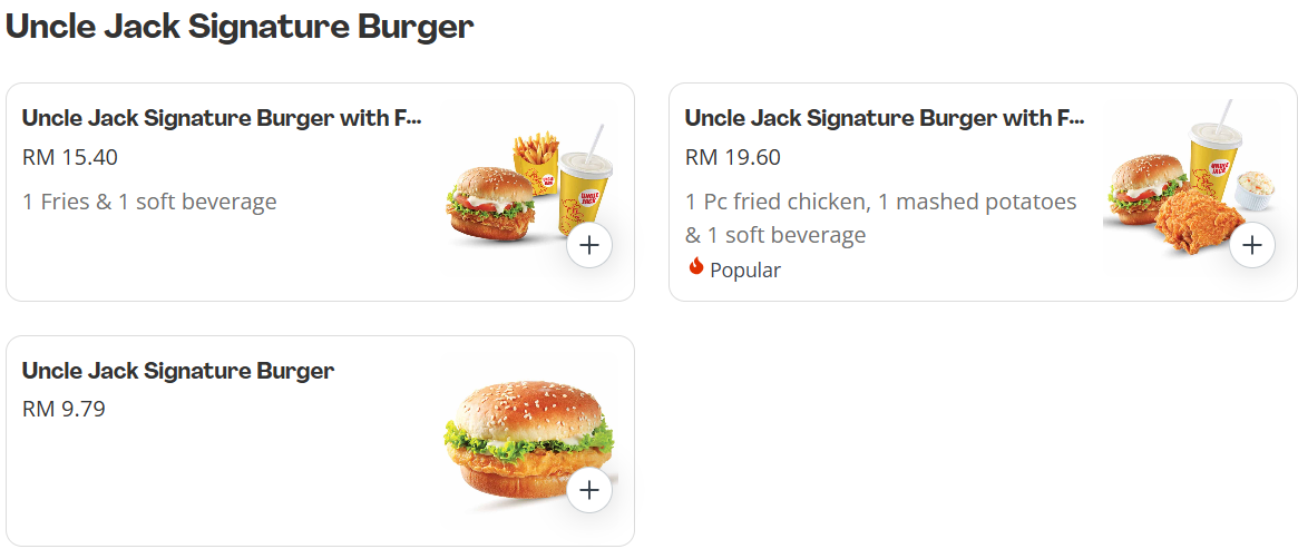 Uncle Jack Signature Burger Menu Prices