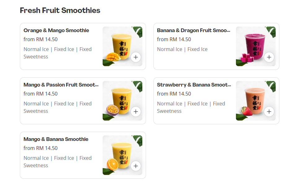 Xing Fu Tang Fresh Fruit Smoothies Prices