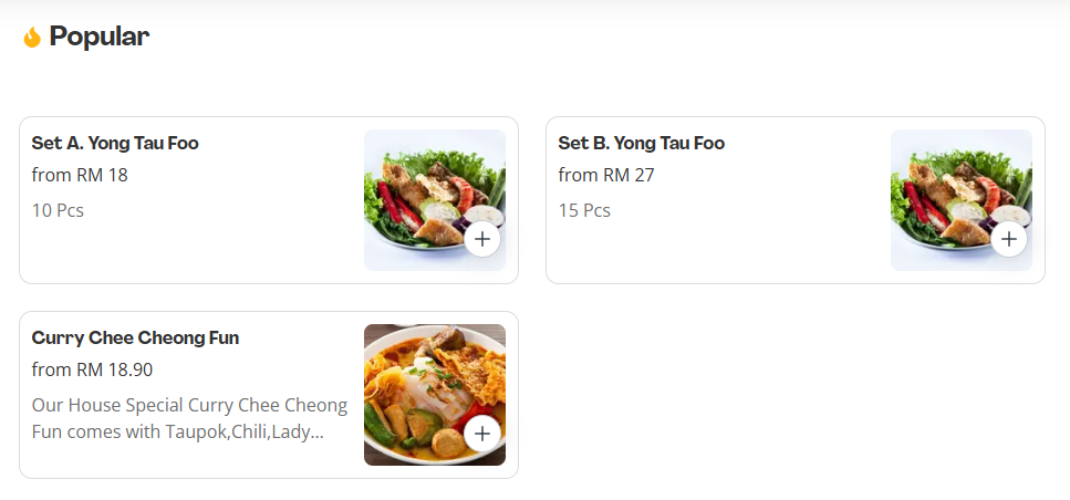 Yong Tau Foo Popular Menu Prices