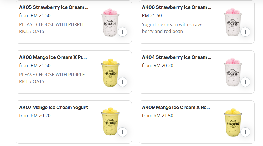 Young Yogurt Ice Cream Yogurt Series Menu Prices