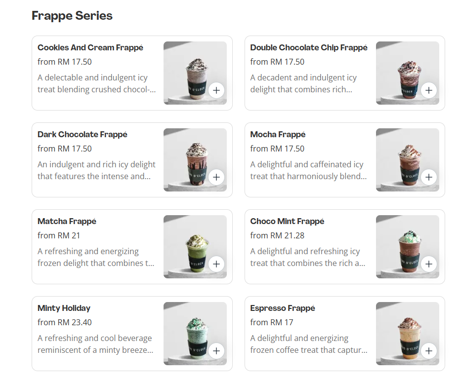 Zero O’Clock Frappe Series Prices