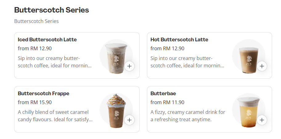 Zus Coffee Butterscotch Series Prices