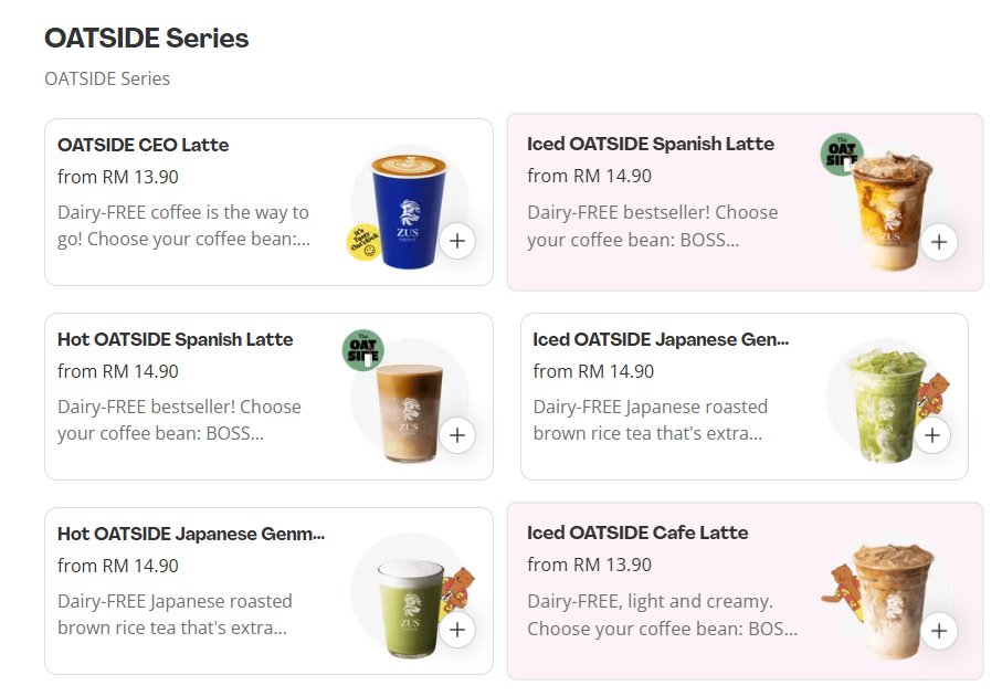 Zus Coffee OATSIDE Series Menu Prices