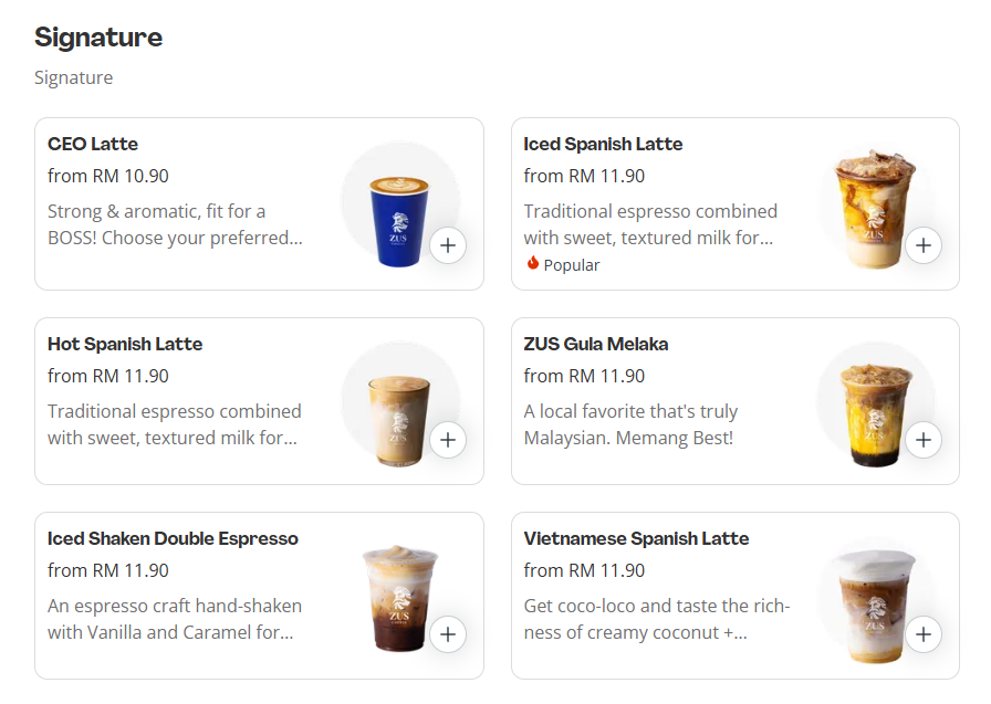Zus Coffee Signature Menu Prices