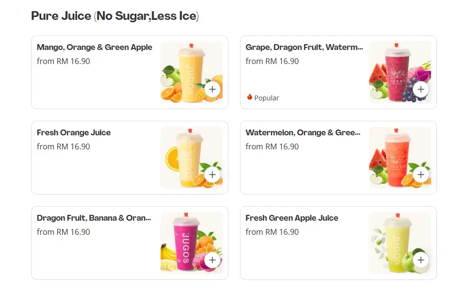 Jugos Pure Juice (No Sugar, Less Ice) Prices